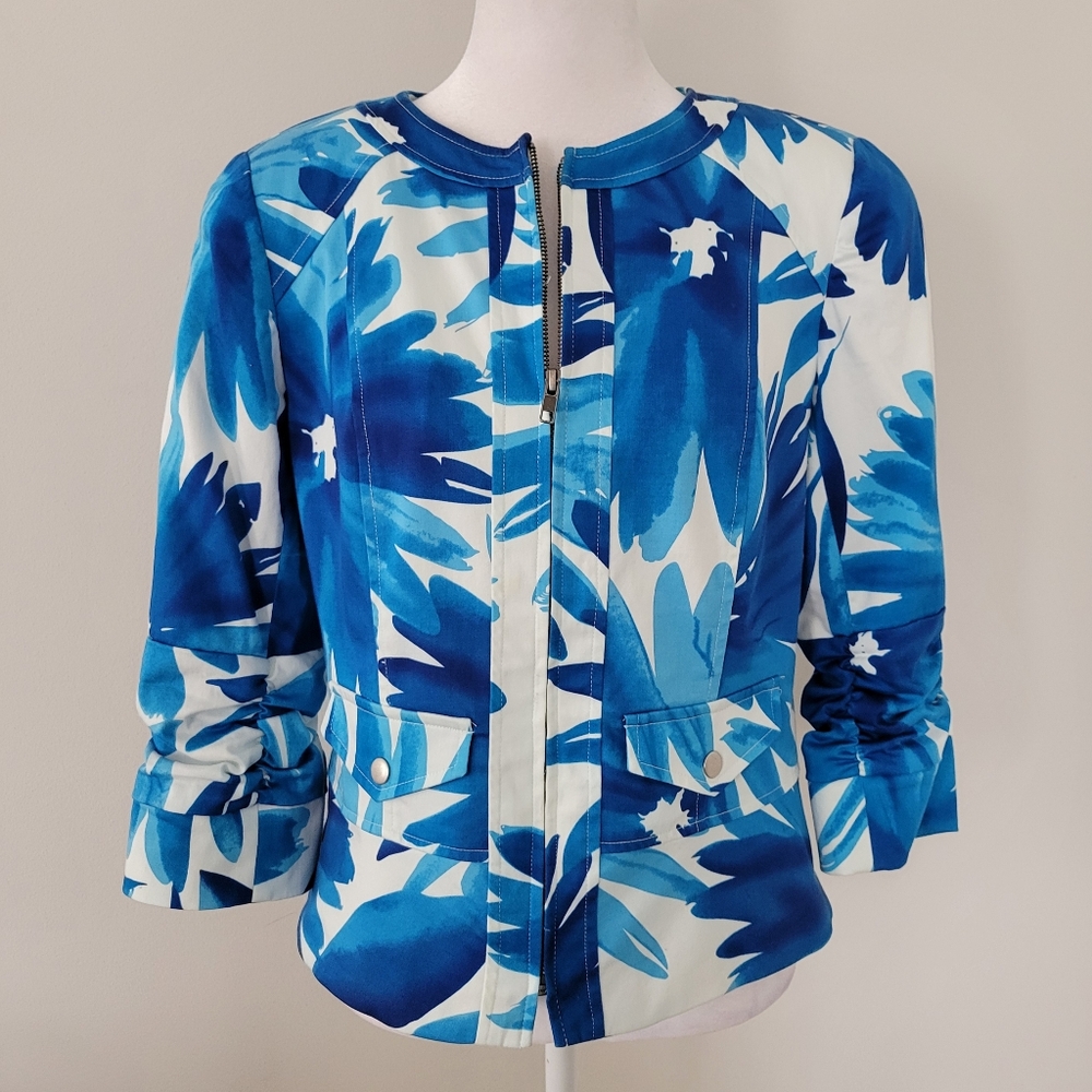 intage Coldwater Creek Coastal Preppy Floral Jacket Blazer SIZE 6 Resort Zip Up